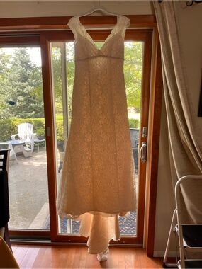 David's Bridal Ivory Lace V-Neck Wedding Dress